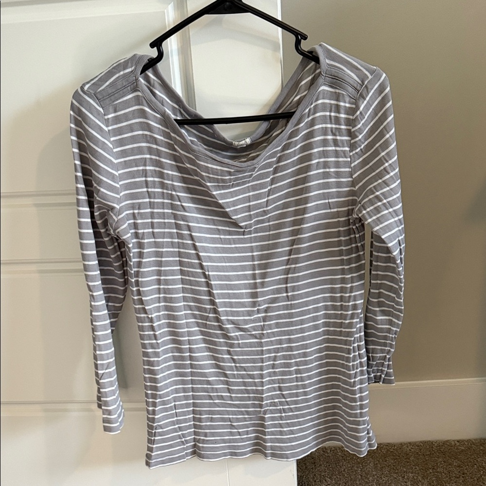 J. Crew Gray and White Striped Blouse